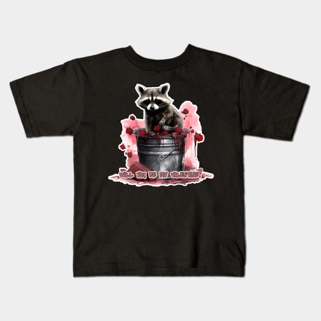 Raccoon Will you be my Valentine? Kids T-Shirt by beangeerie